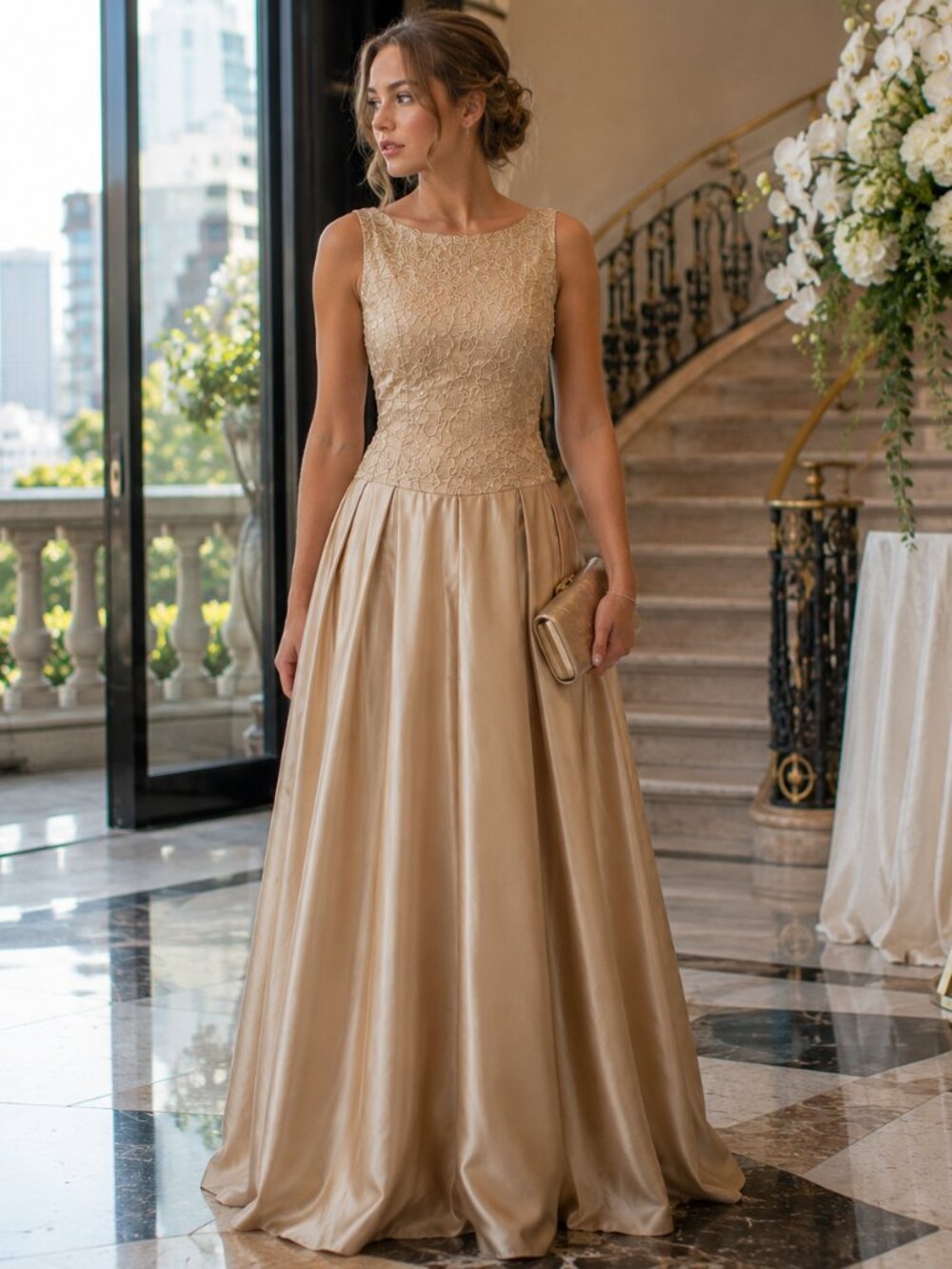 Night Move Fashions Champagne Formal Gown Size 12 Embroidered Prom Dress